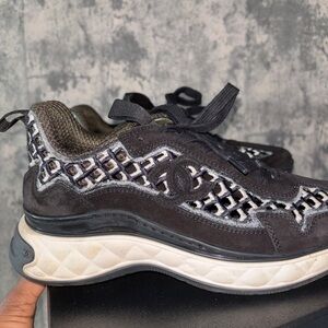 Authentic Chanel Sneakers Suede Calfskin Embroidered CC